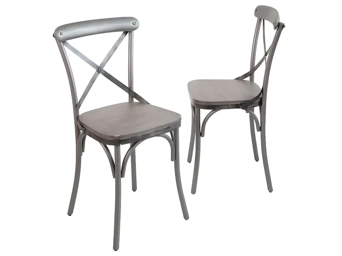 Juego de 2 sillas grises de madera de mango con patas de metal gris