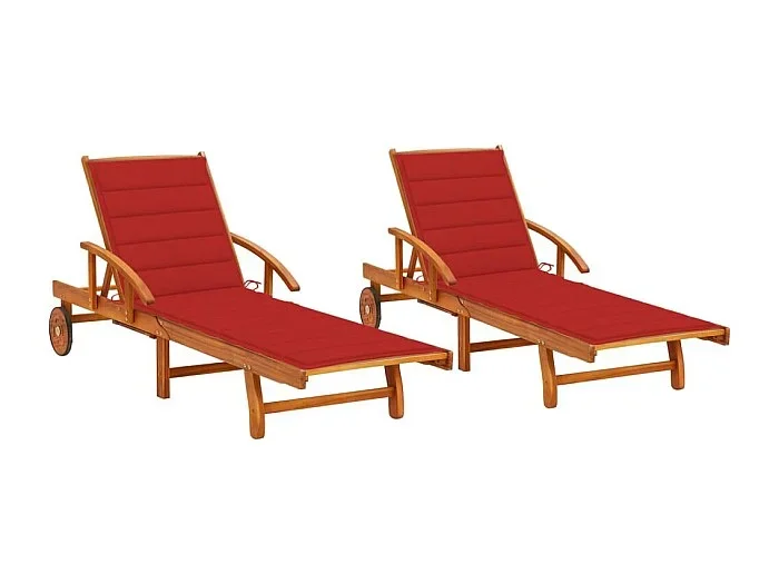 Juego de 2 tumbonas tumbona para tomar el sol cama de jardín terraza muebles de exterior con cojines de madera maciza de acacia 02_0012059