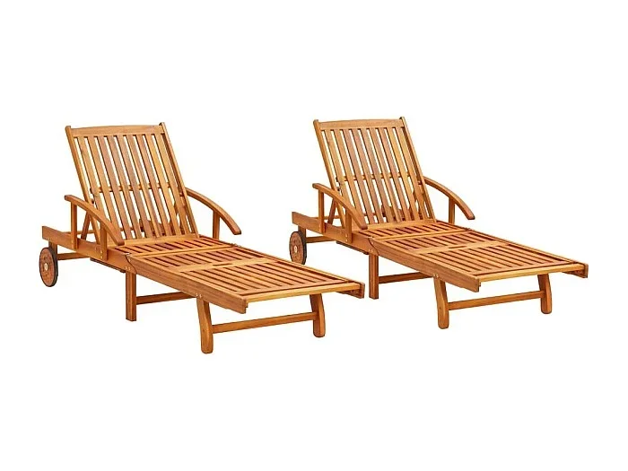 Juego de 2 tumbonas tumbona tumbona jardín cama terraza muebles de exterior madera maciza de acacia 02_0012140