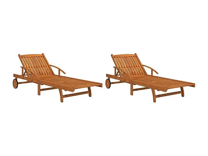 Juego de 2 tumbonas tumbona tumbona jardín cama terraza muebles de exterior madera maciza de acacia 02_0012139