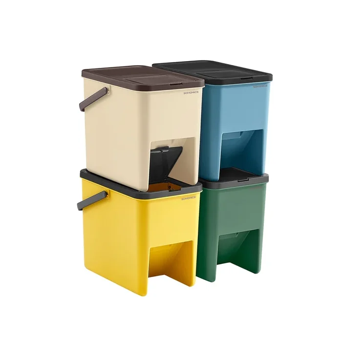 Juego de 4 Cubos de Basura 20 L Cada Amarillo Azul Beige y Verde-SONGMICS