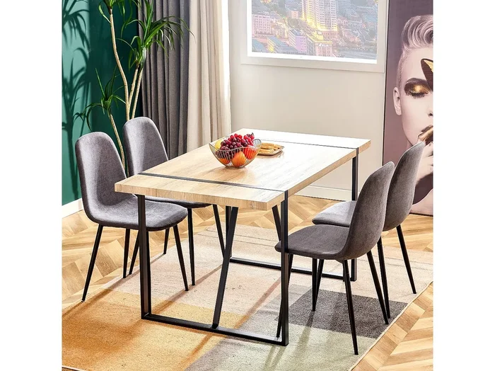 Juego de 4 elegantes sillas de comedor vintage de ante con patas, 43 x 45 x 87,5 cm, color gris