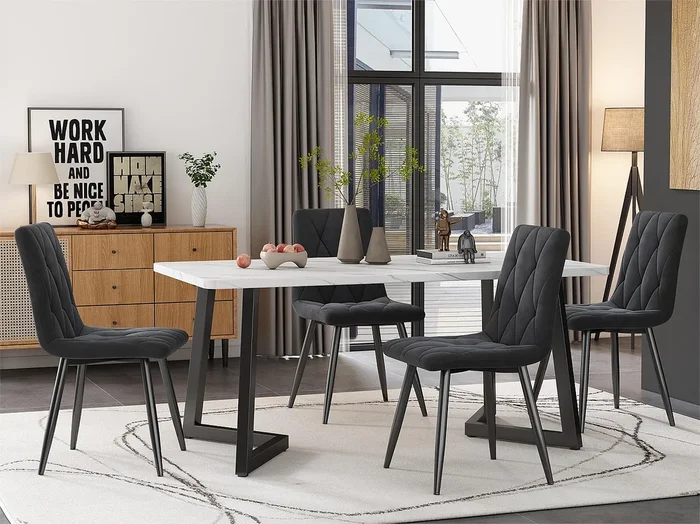 Juego de 4 sillas de comedor – sillas de salón con respaldo – asiento de terciopelo y patas de metal – gris