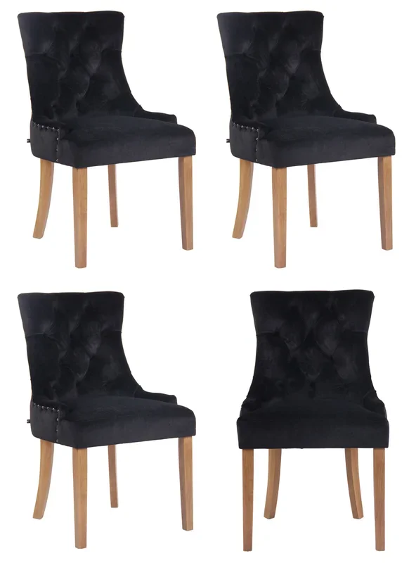 Juego de 4 sillas de comedor Aberdeen en terciopelo Negro Antiguo claro
