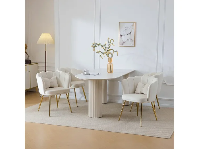 Juego de 4 sillas de comedor de terciopelo – 62 x 54,5 x 77 cm – con respaldo – Patas de metal – Beige