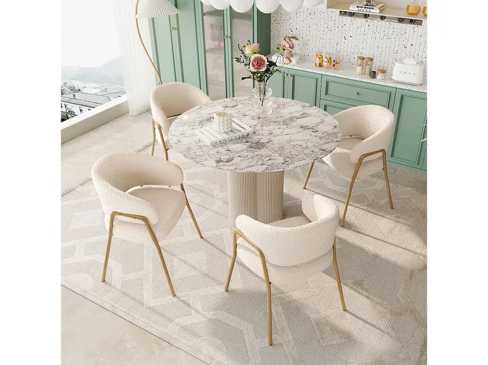 Juego de 4 sillas de comedor de terciopelo y metal – blanco – 61 x 48 x 78 cm