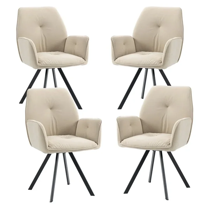 Juego de 4 sillas de comedor giratorias 360° Sillón con respaldo y reposabrazos Asiento tapizado en terciopelo, Beige, 60×62.5×87.5cm