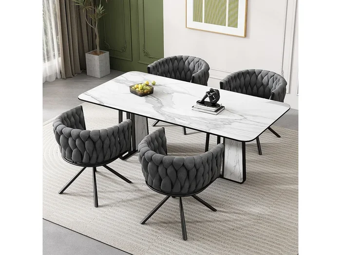 Juego de 4 sillas de comedor giratorias – terciopelo gris – con respaldo acolchado y patas de metal