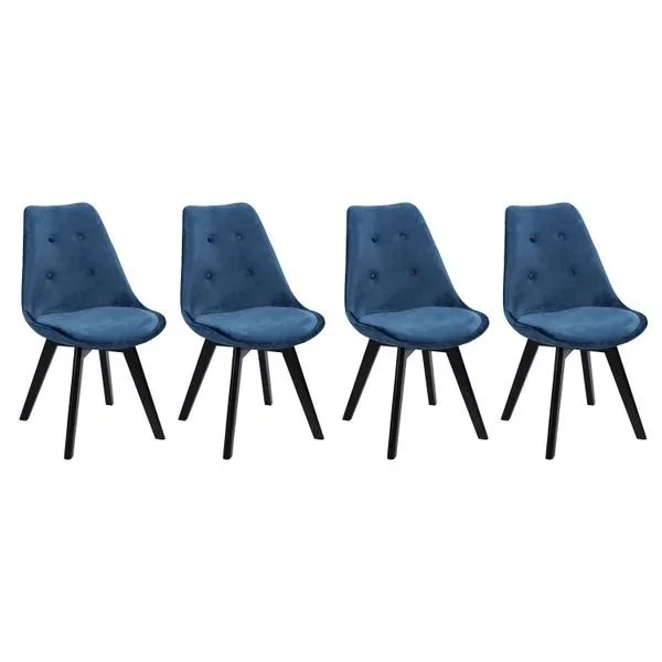 Juego de 4 sillas de terciopelo azul NORA con cojín