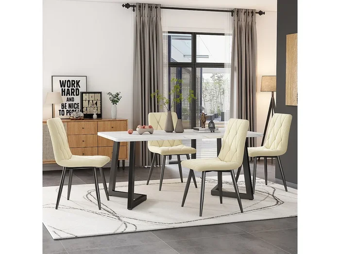 Juego de 4 sillas de terciopelo, patas de metal negro – beige