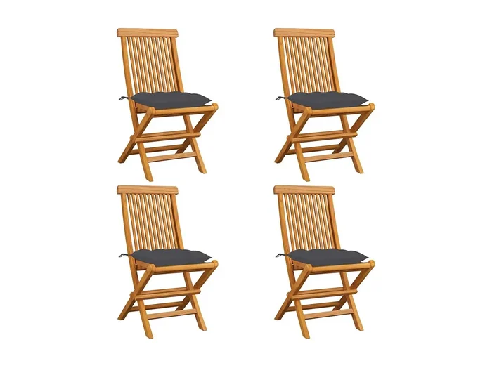 Juego de 4 sillas y cojines de jardín color antracita Madera de teca
