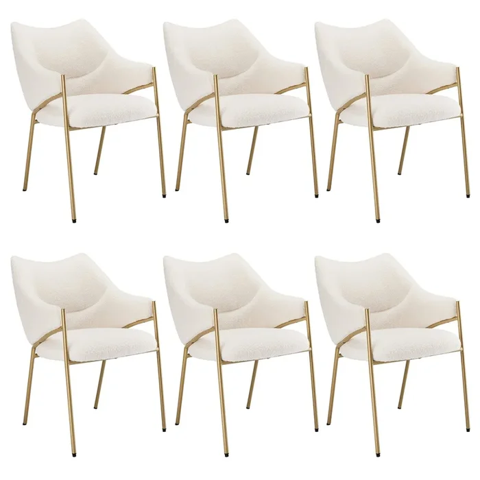 Juego de 6 sillas de comedor con reposabrazos – tejido sherpa – estilo moderno – Beige