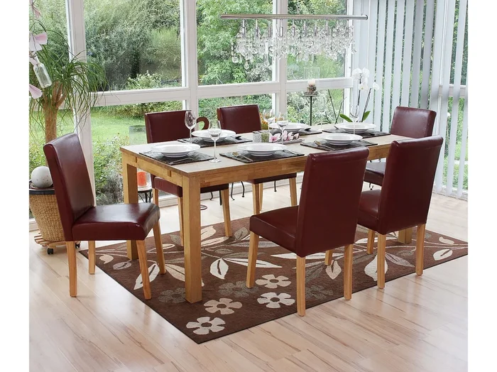 Juego de 6 sillas de comedor Littau de piel sintética, polipiel, marrón rojizo, patas claras
