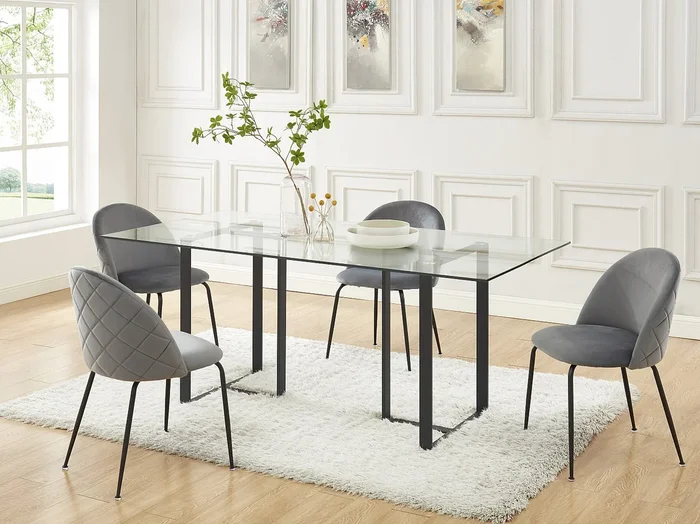 Juego de 6 sillas MELBOURNE – Terciopelo y metal negro mate – Gris