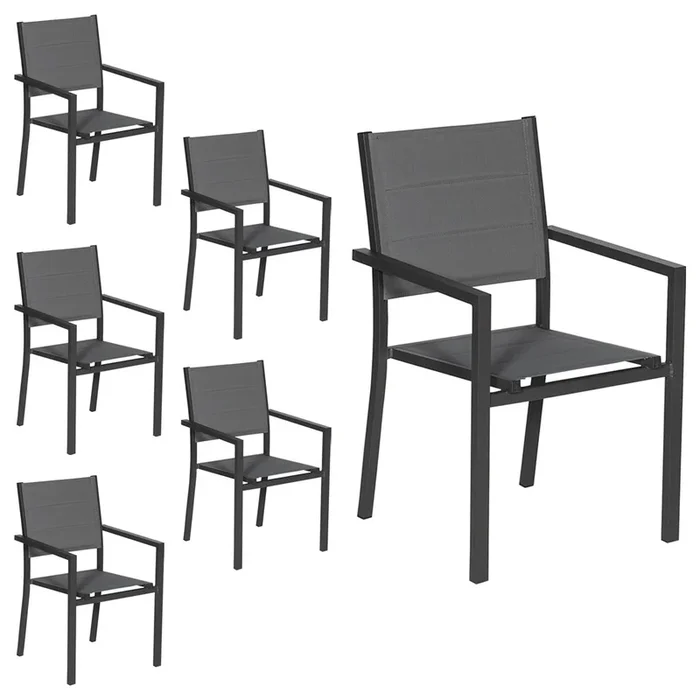 Juego de 6 sillas tapizadas de aluminio antracita – textileno gris