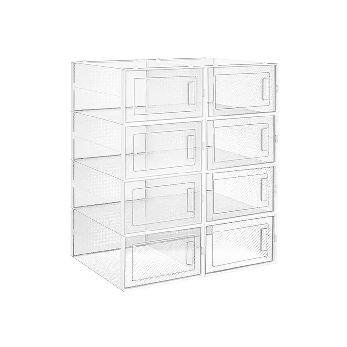 Juego de 8 Cajas de Zapatos Plástico Transparente y Blanco-SONGMICS