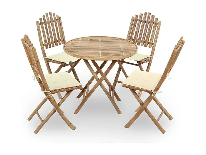 Juego de comedor de exterior plegable de 5 piezas con cojines de bambú 02_0014704