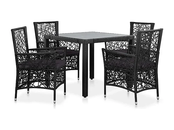 Juego de comedor de jardín 5 piezas de ratán sintético negro
