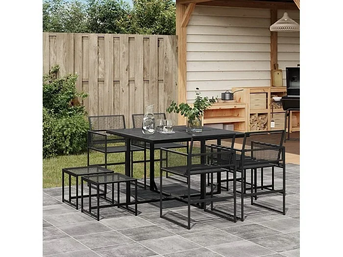Juego de comedor de jardín 9 piezas ratán sintético negro