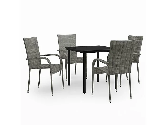 Juego de comedor de jardín muebles de exterior 5 piezas gris y negro 02_0013797