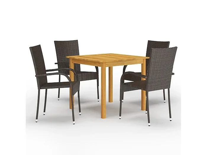 Juego de comedor de jardín muebles de exterior 5 piezas marrón 02_0013812