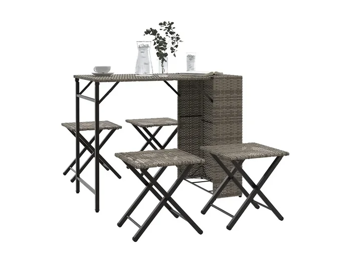 Juego de comedor de jardín plegable 5 piezas ratán PE gris