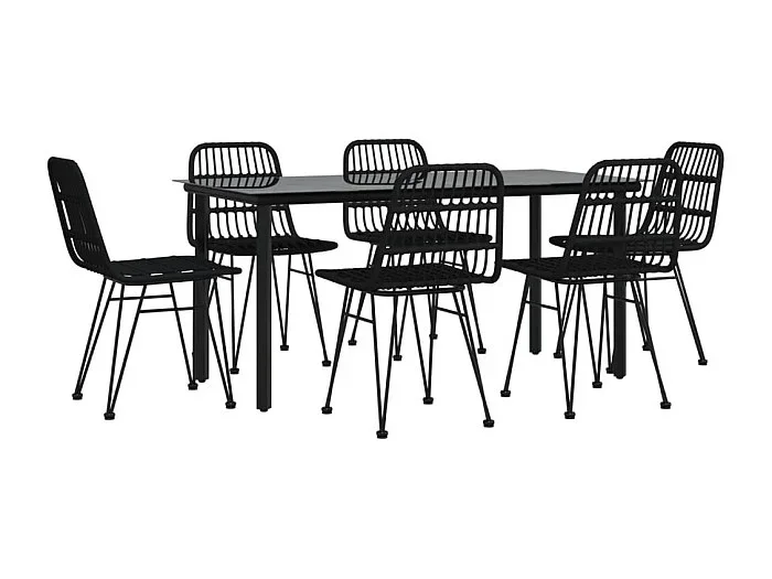 Juego de comedor muebles de jardín muebles de exterior 7 piezas resina tejida negra 02_0014378