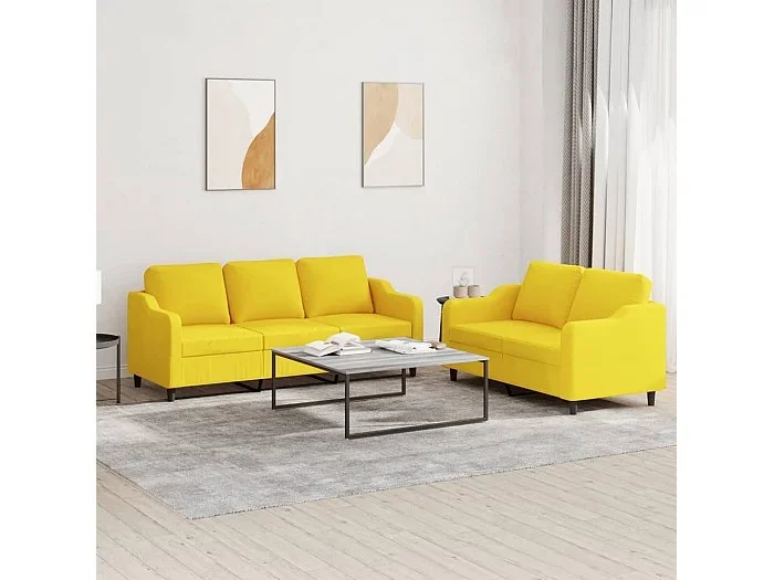 Juego de sofás con cojines 2 piezas tela amarillo claro