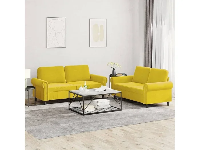 Juego de sofás con cojines 2 piezas terciopelo amarillo