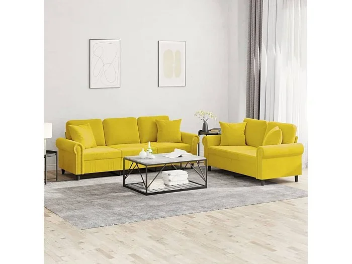 Juego de sofás con cojines 2 piezas terciopelo amarillo