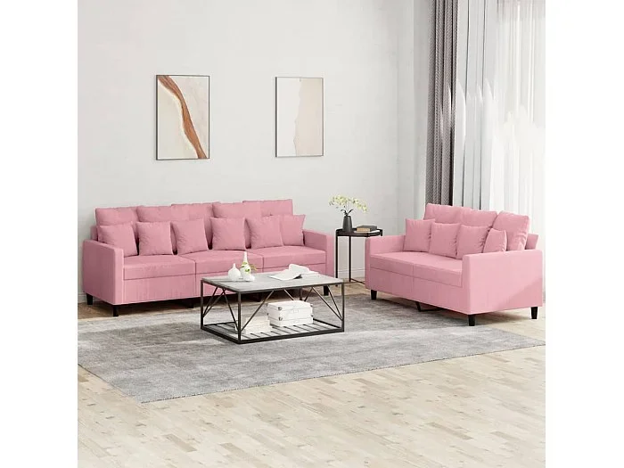 Juego de sofás con cojines 2 piezas terciopelo rosa
