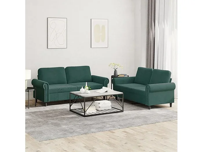 Juego de sofás con cojines 2 piezas terciopelo verde oscuro