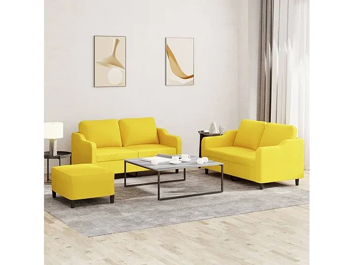 Juego de sofás con cojines 3 piezas tela amarillo claro