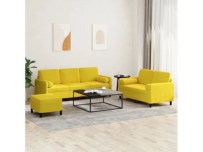Juego de sofás con cojines 3 piezas terciopelo amarillo