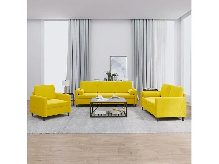 Juego de sofás con cojines 3 piezas terciopelo amarillo