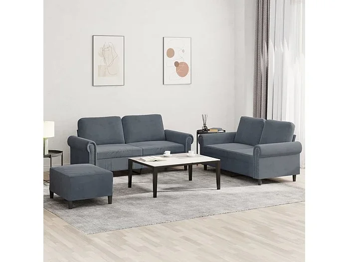 Juego de sofás con cojines 3 piezas terciopelo gris oscuro