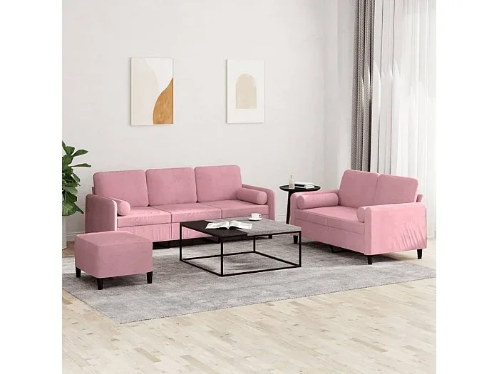 Juego de sofás con cojines 3 piezas terciopelo rosa
