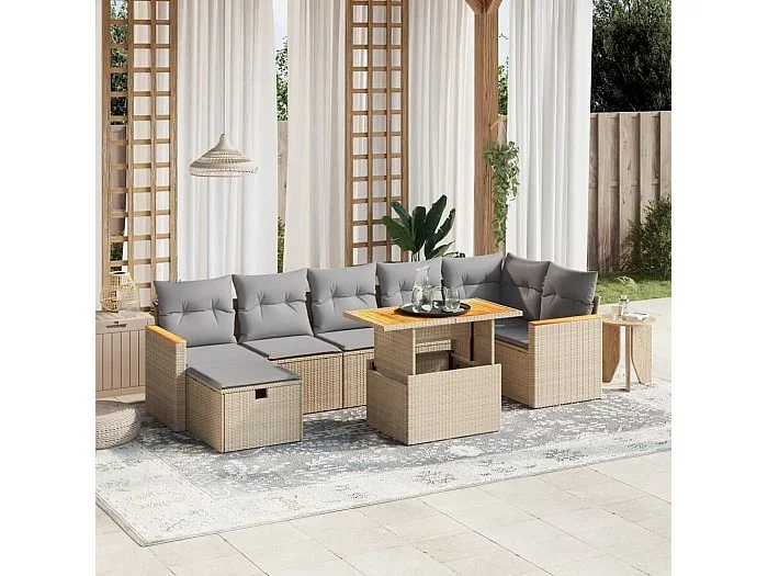 Juego de sofás de jardín con cojines beige 8 piezas ratán PE