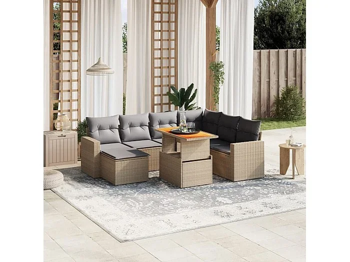 Juego de sofás de jardín con cojines beige 8 piezas ratán PE