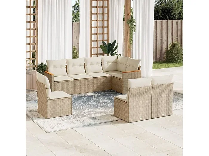 Juego de sofás de jardín con cojines beige 8 piezas ratán PE