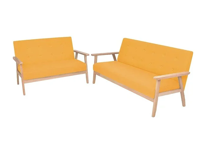 Juego de sofás de tela de 2 piezas color amarillo