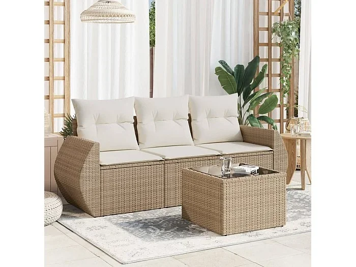 Juego de sofás jardín con cojines 4 piezas ratán sintético beige