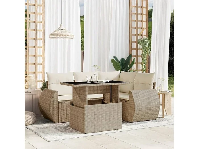 Juego de sofás jardín con cojines 5 piezas ratán sintético beige