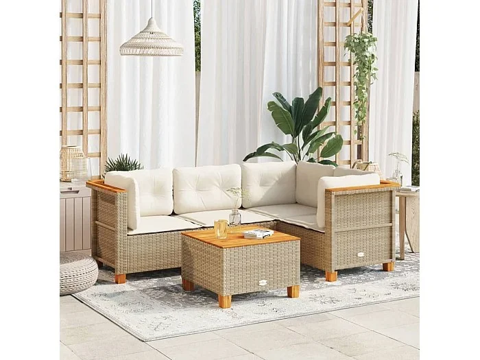 Juego de sofás jardín con cojines 5 piezas ratán sintético beige