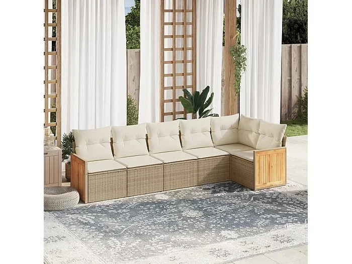 Juego de sofás jardín con cojines 6 piezas ratán sintético beige