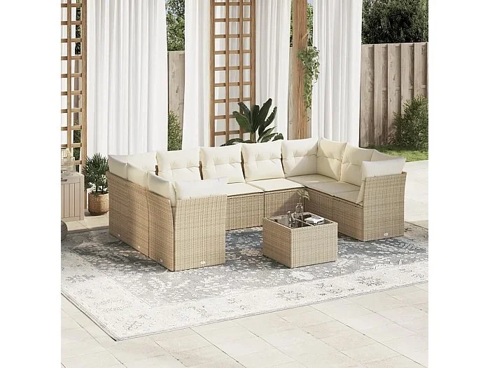 Juego de sofás jardín con cojines beige 10 piezas ratán sintético