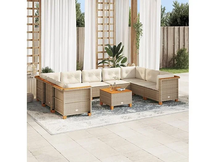 Juego de sofás jardín con cojines beige 10 piezas ratán sintético
