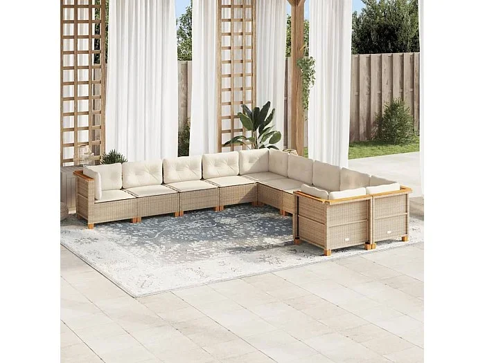 Juego de sofás jardín con cojines beige 10 piezas ratán sintético