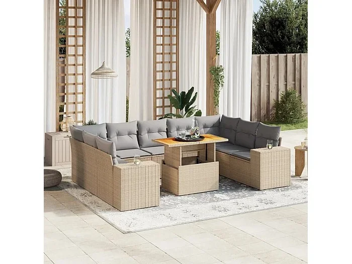 Juego de sofás jardín con cojines beige 10 piezas ratán sintético