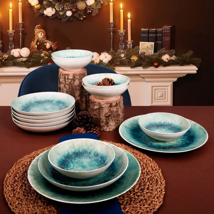 Juego de vajilla de 18 piezas en azul, porcelana
